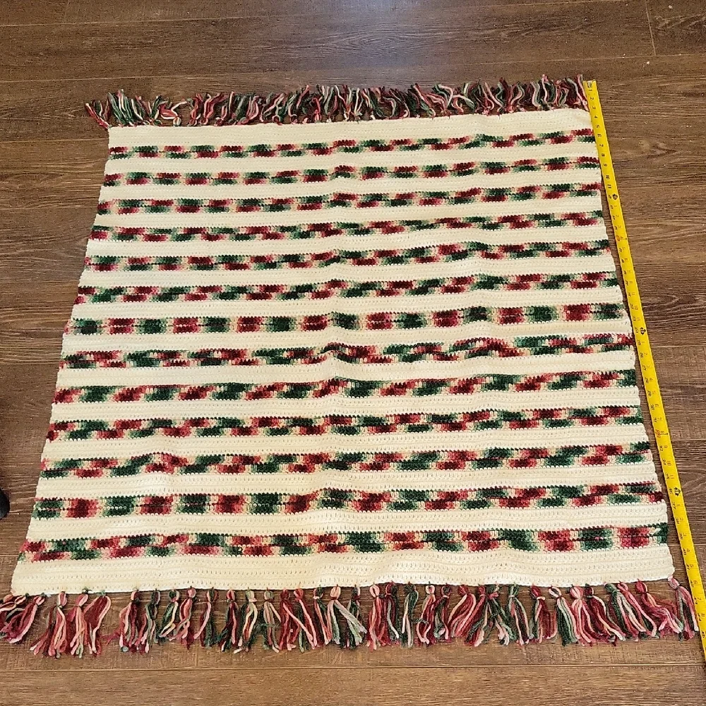 Handmade Crochet Multicolor Striped Fringe Rug Or Lap Throw Blanket 48